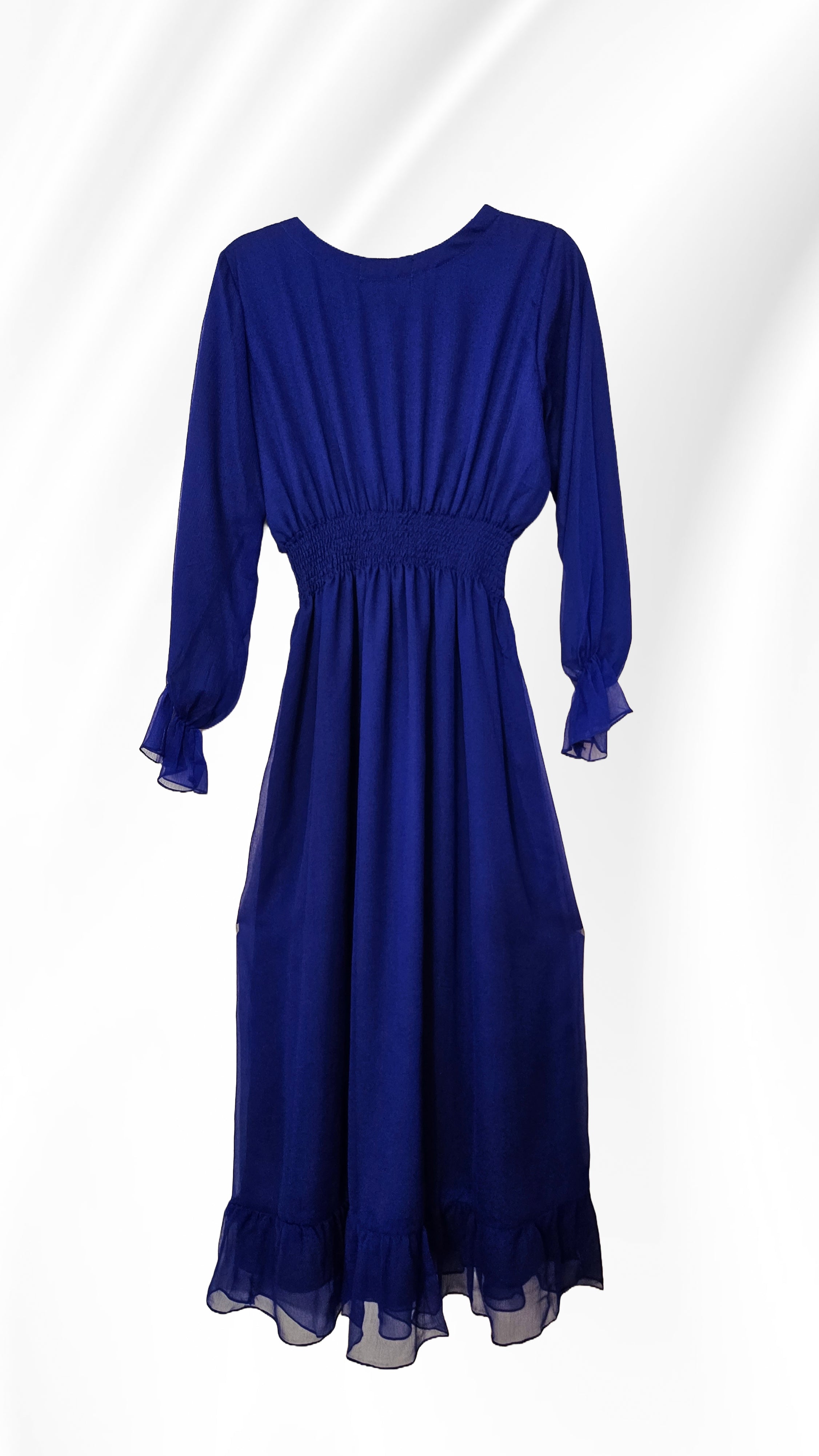 Royal blue chiffon lined belted dress